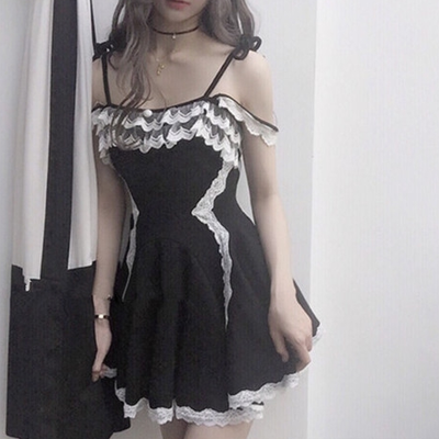 Black/grey ballet condole belt dress