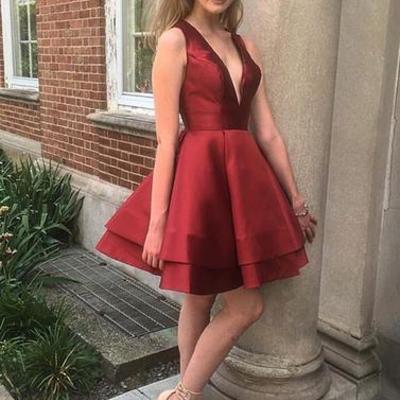 Cute v neck burgundy short prom dress, homecoming dresses,pd171402 - Thumbnail 5