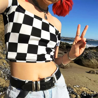 HARAJUKU CHECKER OFF SHOULDER TOP
