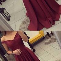 Charming Off Shoulder Burgundy Prom Dress,Graduation Dresses,Long Prom Dress, Formal Dress For Teens - Thumbnail 1