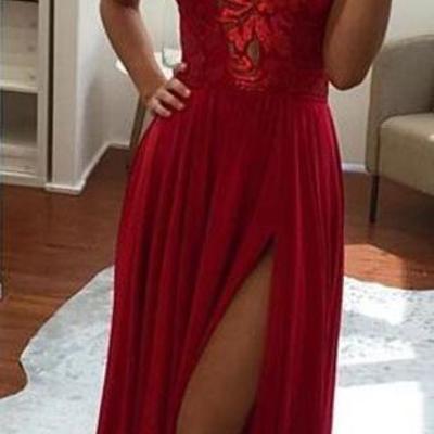 A-line prom dress,halter prom dresses,split-front prom gown,chiffon long evening dress,sexy prom dresses,prom dress