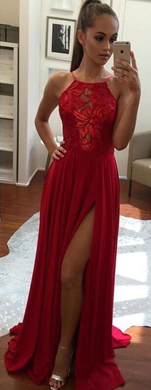 A-Line Prom Dress,Halter Prom Dresses,Split-Front Prom Gown,Chiffon Long Evening Dress,Sexy Prom Dresses,Prom Dress
