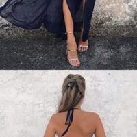 Backless Prom Dress,Navy-Blue Chiffon Prom Dress,fashion women dress - Thumbnail 1
