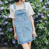 LIGHT BLUE FLORAL EMBROIDERY DENIM SUSPENDER SKIRT - Thumbnail 2