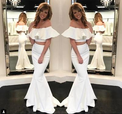 Two Pieces Mermaid Off the Shoulder Prom Dresses Simple Evening Formal Dress Gowns 