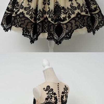 Champagne ball gown homecoming dresses, black appliques homecoming gowns, mini short cocktail dress