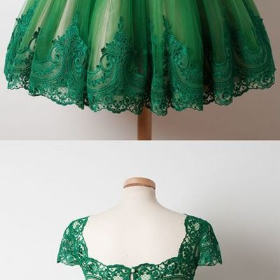 Green ball gown homecoming dresses, ball gown tulle lace homecoming gowns, mini short cocktail dress
