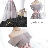 Stylish A line high low off shoulder short prom dress, homecoming dress - Thumbnail 1