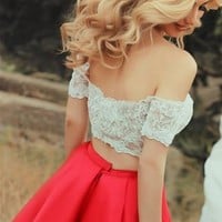 Cute lace two pieces short prom dress,homecoming dress - Thumbnail 2