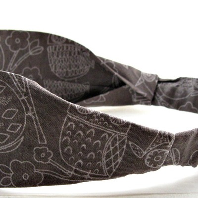 Grey and white owl headband. cotton cloth, stretch headband, for women or teens.