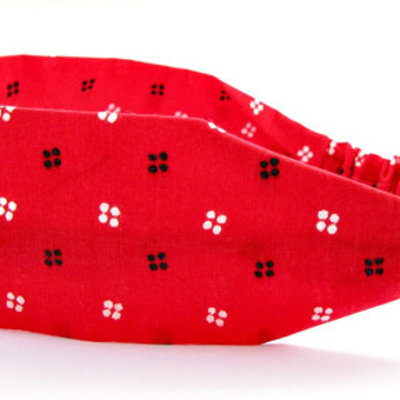 Headbands for women, red background with black and white geometric square shapes, stretch headband, hair accessory, workout headband