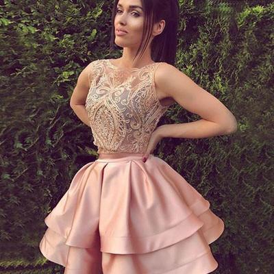 Cute lace two pieces short prom dress, homecoming dress - Thumbnail 4