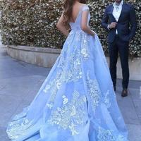 Custom made handmade tulle off shoulder prom dress with lace applique,formal dress - Thumbnail 2
