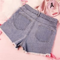 Pink lace up denim shorts - Thumbnail 4