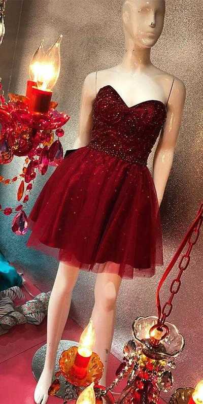 Short Sweetheart Homec Burgundy oming Dresses for Juniors Prom Dresses 