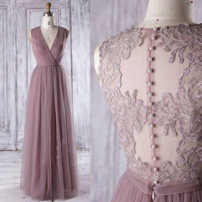 Long tulle v neck long bridesmaid dresses for wedding party  - Thumbnail 5