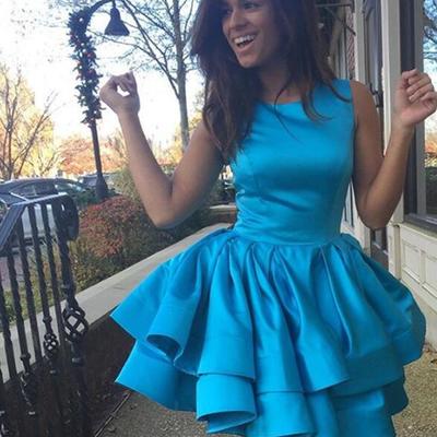 Hot selling short blue satin homecoming dresses prom dresses  - Thumbnail 5
