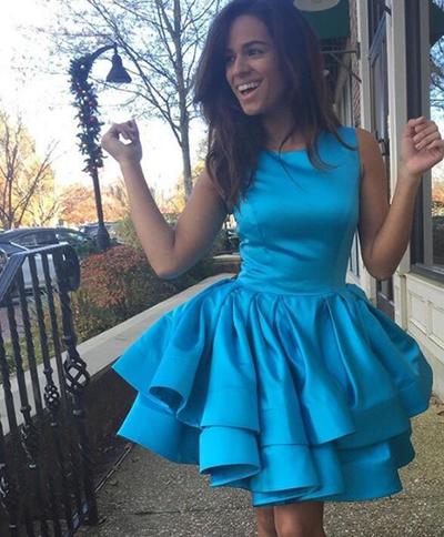 Hot Selling Short Blue Satin Homecoming Dresses Prom Dresses 