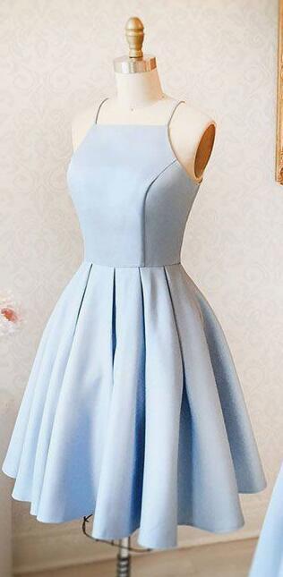 A-Line Halter Light Blue Short Homecoming Dress,Cute Prom Dress