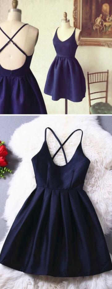 Simple homecoming dress,Short homecoming/prom dress,A-line Navy Blue Homecoming Dress