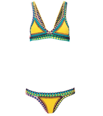 Yellow Crochet Patch Work Bikini Swimwear for Girls Two-pieces Swimsuits for Women