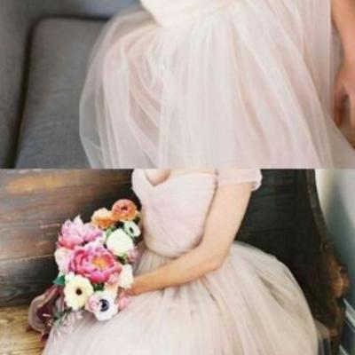 Cap sleeves long tulle wedding dress ,a line bridal gown ,custom made evening dress