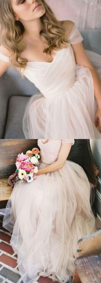 Cap Sleeves Long Tulle Wedding Dress ,A Line Bridal Gown ,Custom Made Evening Dress