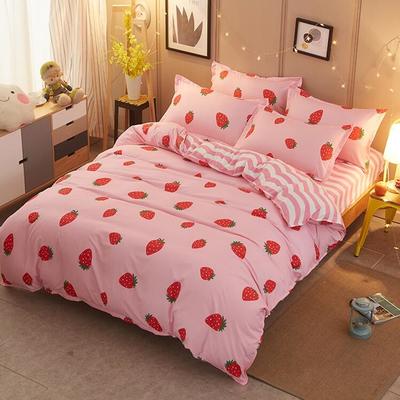 Pink strawberry printed bedding duvet cover 4pcs sheet set