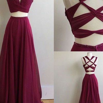 Two pieces long chiffon prom dresses spaghetti straps women dressestwo pieces long chiffon prom dresses spaghetti straps women dresses