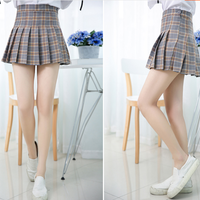 Pink/grey grid tall waist pleated skirt - Thumbnail 1