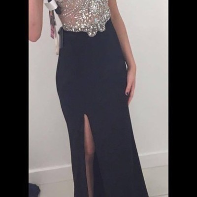 Halter neck sheath black chiffon prom dresses crystals women party dresses - Thumbnail 5