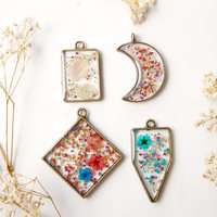 Real Dried Flowers in Resin Necklace, Silver Mermaid in Pink Orange Yellow Mix - Thumbnail 6