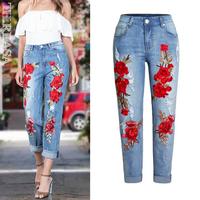 Floral Embroidered Ripped Jeans - Thumbnail 4