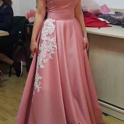 Off shoulder a-line satin prom dresses floor length women party dresses - Thumbnail 5