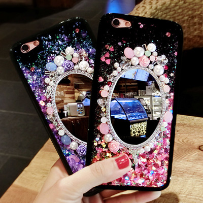 Luxury bling mirror quicksand case cover for iphone 6 6s 7 plus