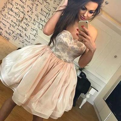 Cute champagne a line strapless short prom dress, homecoming dress,pd171807
