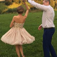 Cute champagne A line strapless short prom dress, homecoming dress,PD171807 - Thumbnail 1
