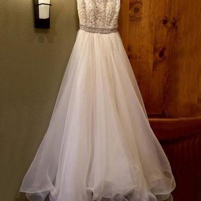 White lace tulle a lin long prom dress, white evening dress,pd171811