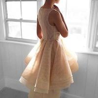 Champagne A line lace high low prom dress, homecoming dress,PD171812 - Thumbnail 1