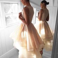 Champagne A line lace high low prom dress, homecoming dress,PD171812 - Thumbnail 2