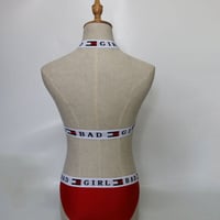 Cross Straps Letter Print 2PCs Bikini Swimwear for Girl with Bandage Back - Thumbnail 3