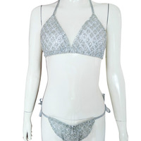 Sequin Sexy Tie Up Bikini Swimsuit for Women Bandage 2PCS Halter Swimwear for Girls - Thumbnail 2