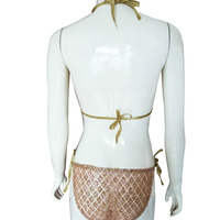 Sequin Sexy Tie Up Bikini Swimsuit for Women Bandage 2PCS Halter Swimwear for Girls - Thumbnail 3