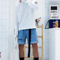 Free Shipping-VINTAGE DENIM SHORTS WITH ROLL HEM - Thumbnail 3