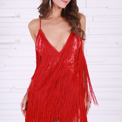 Red fringe party dress