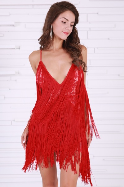 Red Fringe Party Dress