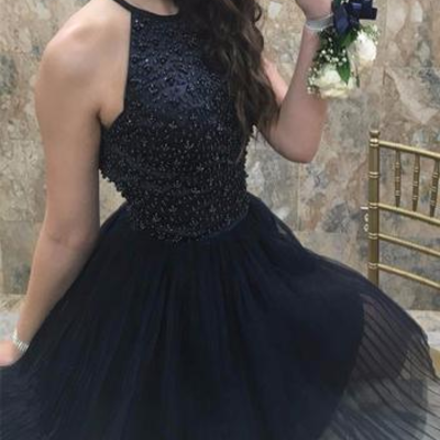 New arrival short navy blue backless homecoming dresses prom dresses for junior - Thumbnail 5