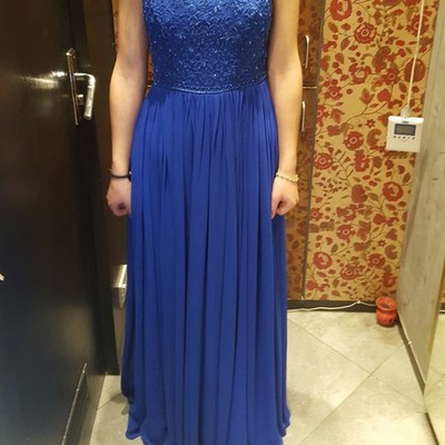 Scoop neck long chiffon prom dresses lace appliques women party dresses