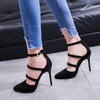 2017 New Pointed High Heels Fine With Shallow Mouth Word Buckle Women's Shoes Suede Foot Ring Strap Shoes - Thumbnail 2