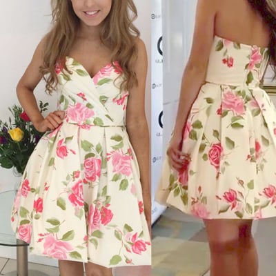 Printing floral homecoming dresses, satin homecoming dresses,sweetheart homecoming dresses, party dress,graduation dress 
